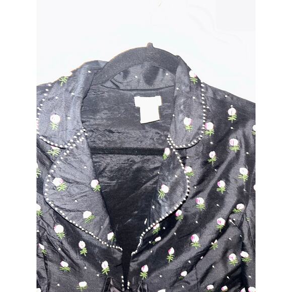 Anthropologie Odille Cottage Core Silk Embroidered Beaded Floral Jacket Blazer - Picture 2 of 7